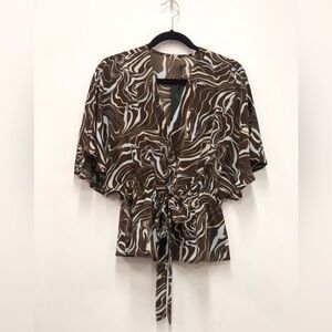 Sweet Rain Liquorish Scribble Print Top With Kimono Sleeves Brown